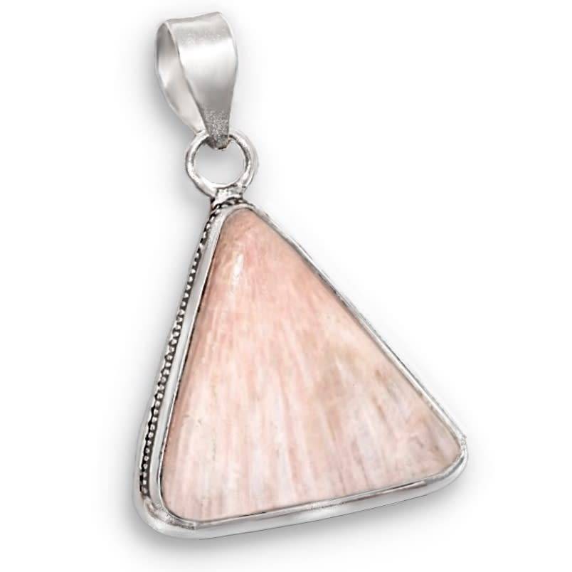 Iceland - Natural Scolecite Crystal Shape Gemstone in .925 Sterling Silver Plated Handmade Pendant