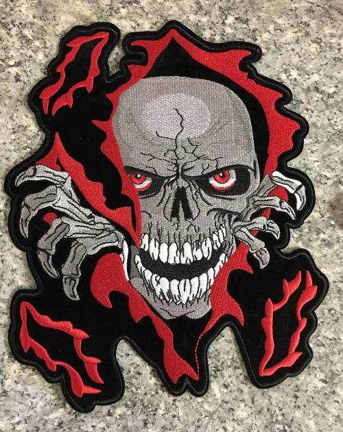 SALE!!! END OF RANGE LARGE Skull with hand badge patch 28.5cm x 23
