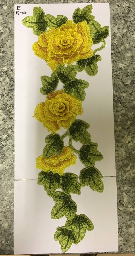 BDG881 Embroidered sew on flowers - Yellow long 42cm x 155cm