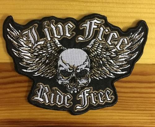 BDG81 Live free ride free skull with wings badge patch 10cm