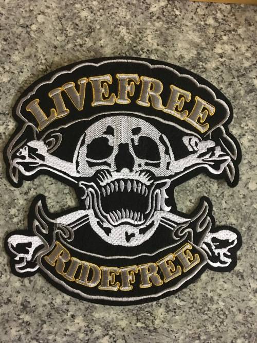 Large Live Free Ride Free Skull Patch with Gold Badge