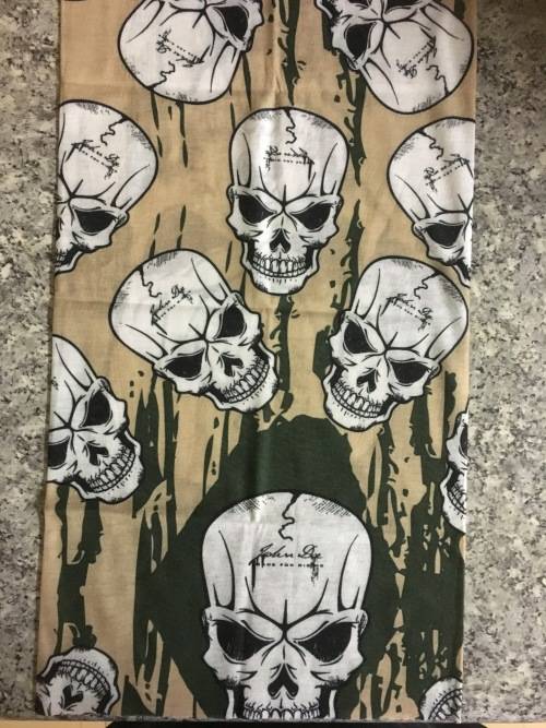 NEW Tube seamless scarf face mask Skull in green and beige buff two designs