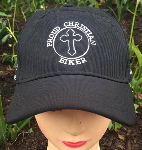 Printed black cap with motorcycle design - Christian design Proud Christian biker