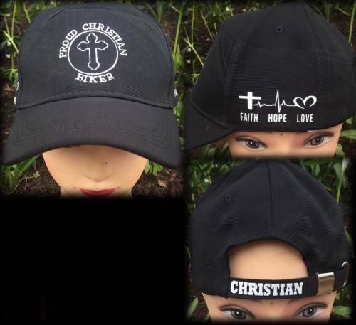 Printed black cap with motorcycle design - Christian design Proud Christian biker
