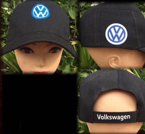 Black embroidered and printed cap with VW Volkswagen white and blue