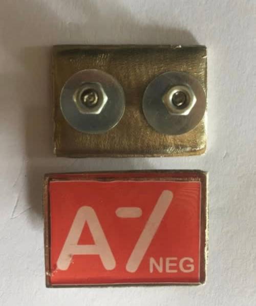 Blood type metal badge pin sturdy screw backside A- 3cm x 2cm