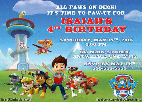 Personalised Invitations - Paw Patrol Party