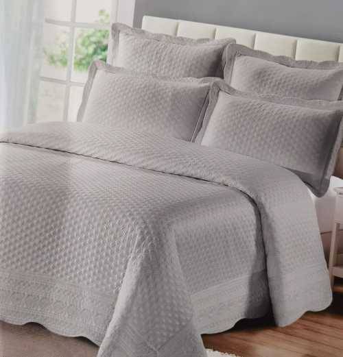 5 Piece Grey Quilted Satin Bedspread-Super King