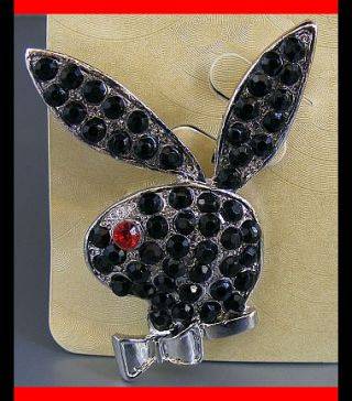 ~R25~ STUNNING BLACK CRYSTAL AND SILVER BUNNY BROOCH