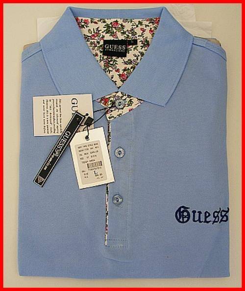 MENS GUESS BLUE POLO SHIRT - SIZE : LARGE