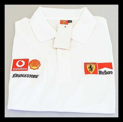 MENS FERRARI WHITE GOLF SHIRT - SIZE : MEDIUM
