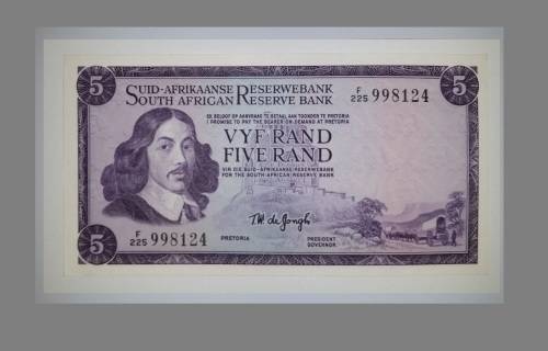 TW DE JONGH -  R5 Note -  in mint condition - AFRIKAANS OVER ENGLISH