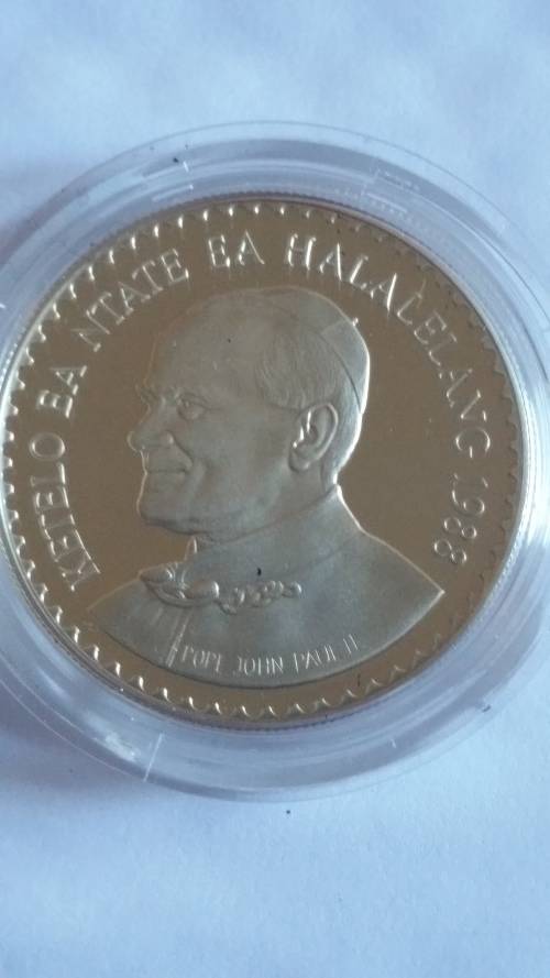 LESOTHO 1988 PAPAL VISIT - 10 MALOTI - SILVER PROOF COMMEMORATIVE COIN