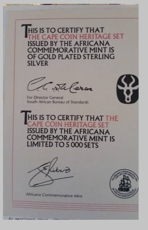 OUR CAPE COIN HERITAGE, 1600-1834, THE AFRICANA COMMEMORATIVE MINT - PROOF MEDALLION COLLECTION