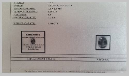 0.950 cts  BRILLIANT OVAL CUT VIOLET PURPLE  BLUE TANZANITE