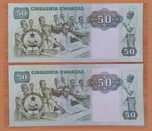 ANGOLA KWANZA NOTES - 50 KWANZA X 2 NOTES - UNC IN SEQUENCE