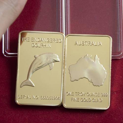 The Endangered Dolphin 1oz .999 24k Gold Clad bar.