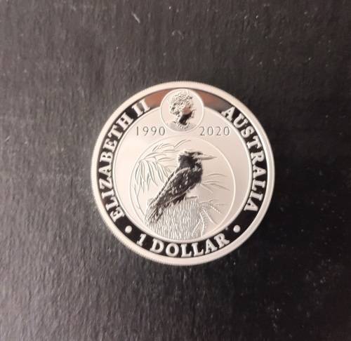 RARE 2020 30TH ANNIVERSARY AUSTRALIAN KOOKABURRA 1 OZ SILVER COIN (UNC)(CAPSULED)