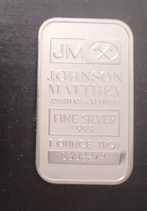 RARE JOHNSON MATTHEY 1 OZ .999 SILVER BAR (UNC)(CAPSULED)(SERIAL NUMBER)