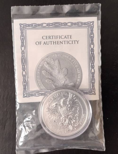 RARE 2019 GERMANIA 1 OZ SILVER OAK LEAF (UNC)(CAPSULED)(C.O.A.)