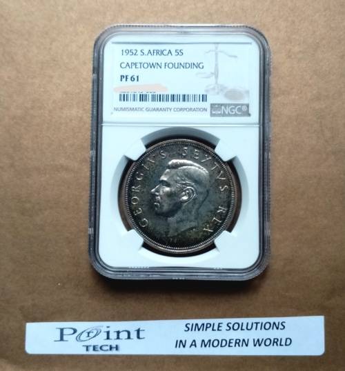 RARE GRADED PROOF COIN - 1952 SOUTH AFRICA 5 SCHILLINGS - PF 61