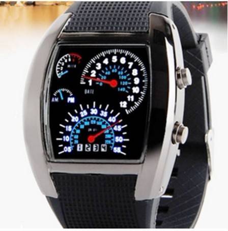Sports RPM Turbo Blue White Flash LED Car Speed Meter Dial Men Wrist Watch