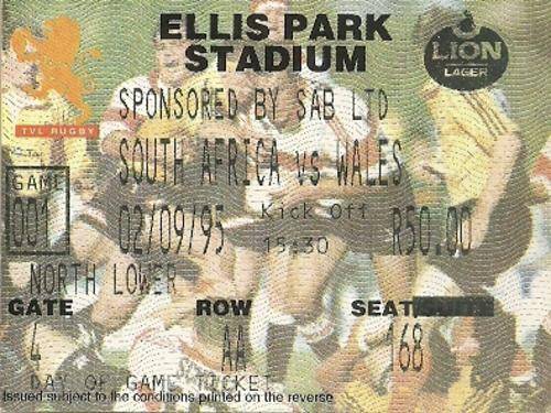 South Africa v Wales 1995 Test Match Ticket