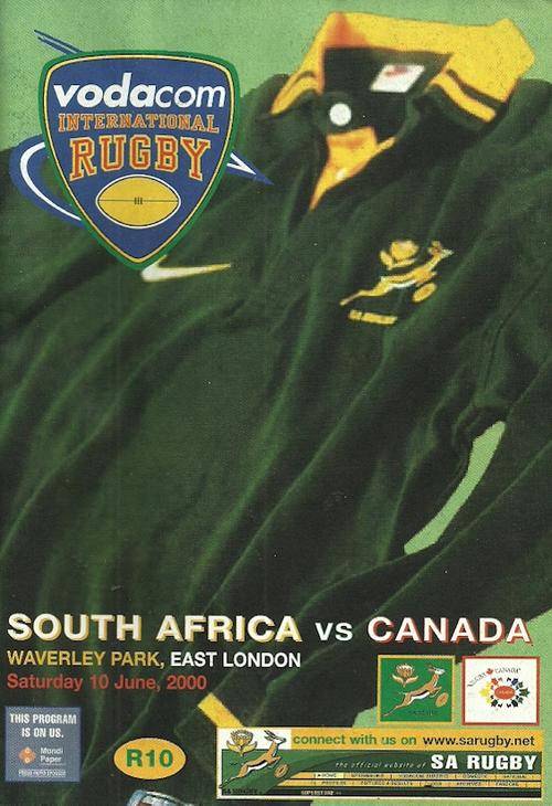 South Africa v Canada 2000 Test Match Programme ( John Smit Debut )