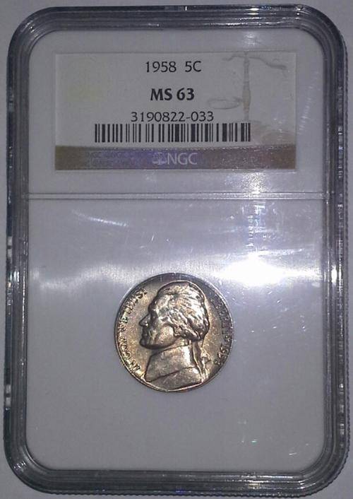 1958 Jefferson Nickel Coin NGC Graded MS63