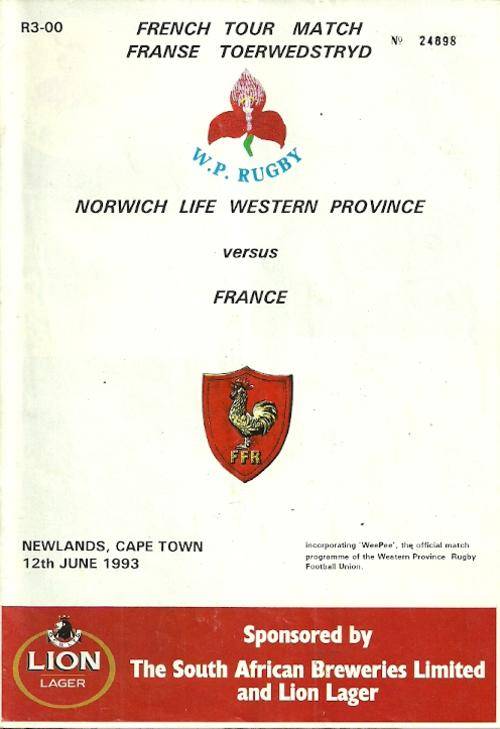 Western Province v France 1993 Tour Match Programme