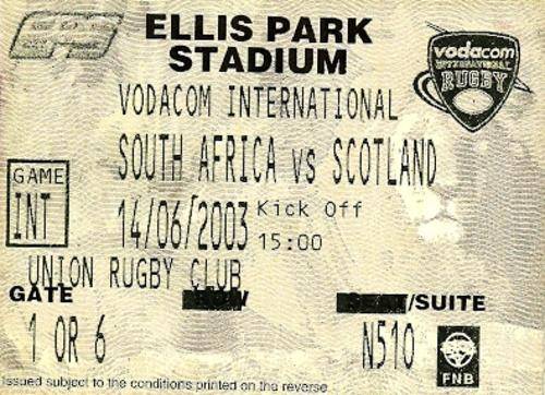 South Africa v Scotland 2003 2nd Test Match Ticket