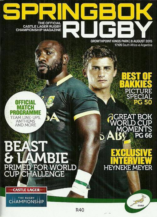 South Africa v Argentina 2015 Rugby Championship Match Programme