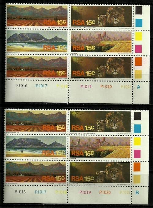 South Africa - 1975 Tourism in South Africa 2 Control Blocks of 6 A & B MNH