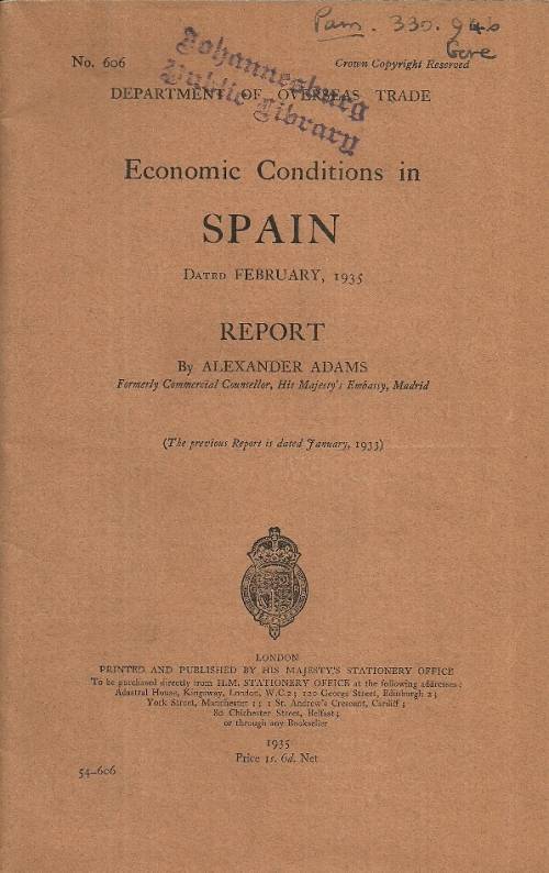Economic Conditions in SPAIN  - February, 1935 Report by Alexander Adams