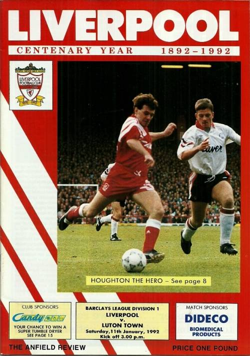 Liverpool v Luton Town 1991/92 Division 1 League Match Programme