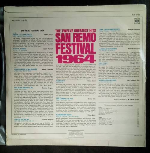 San Remo Festival 1964 - The Twelve Greatest Hits LP Vinyl Record
