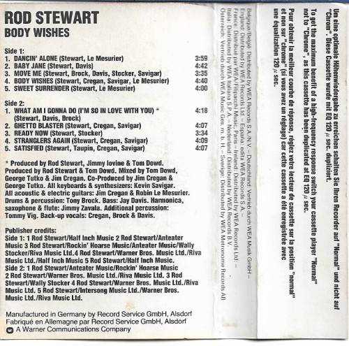 Rod Stewart - Body Wishes Cassette Tape - Germany Edition
