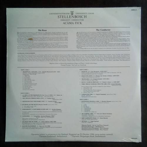 Stellenbosch University Choir with Conductor Acama Fick Double LP Vinyl Record Set ( New & Sealed )