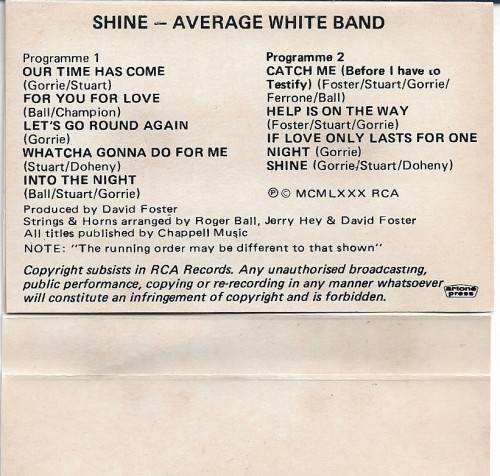 Average White Band - Shine Cassette Tape