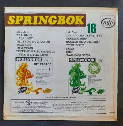 Springbok Hit Parade Vol.16 LP Vinyl Record