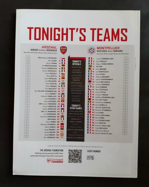 Arsenal vs Montpellier (France) 2012/13 UEFA Champions League Group Stage Match Programme
