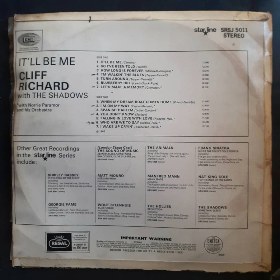 Cliff Richard - It'll Be Me LP Vinyl Record
