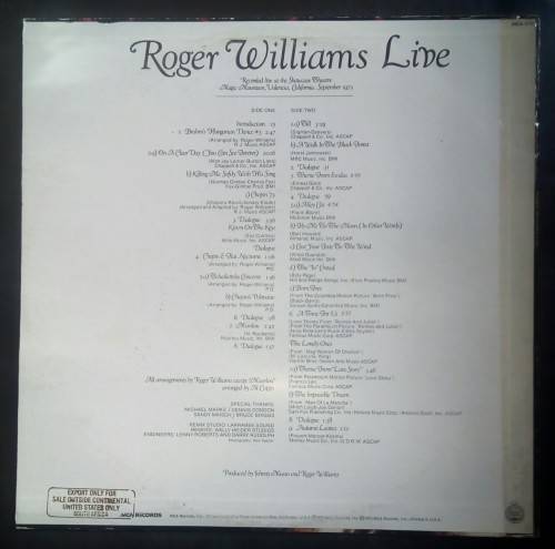 Roger Williams - Live LP Vinyl Record - USA Pressing