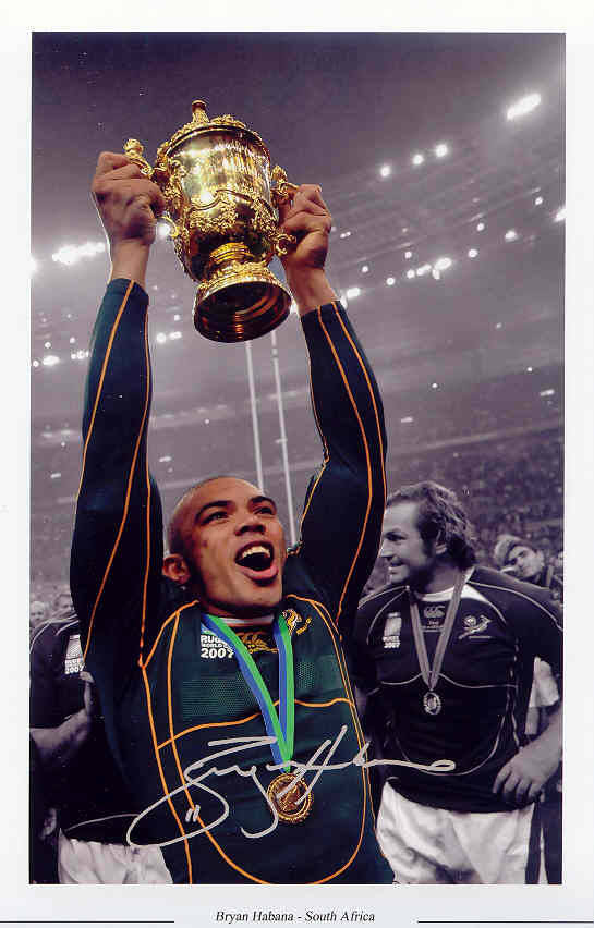 BRYAN HABANA SOUTH AFRICA RUGBY WORLD CUP 2007 PRE SIGNED A4 PHOTO