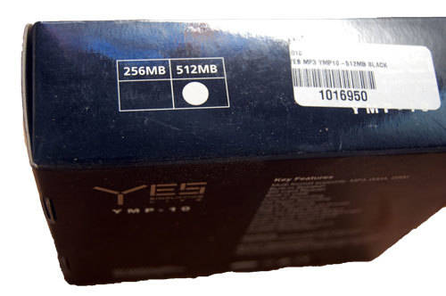 YES MP3 player 512 MB on box