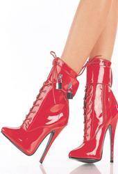 Size 8 - Red womens patent lace up ankle boots with 6 stiletto high heels