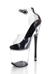 Womens clear platform sandals with sexy 7 inch black stiletto high heels with rhinestone