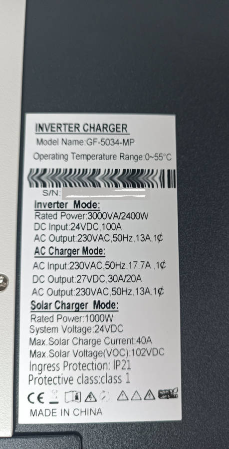 3KVA 2400W 24V Hybrid Inverter- with Built in MPPT Solar Charge controller