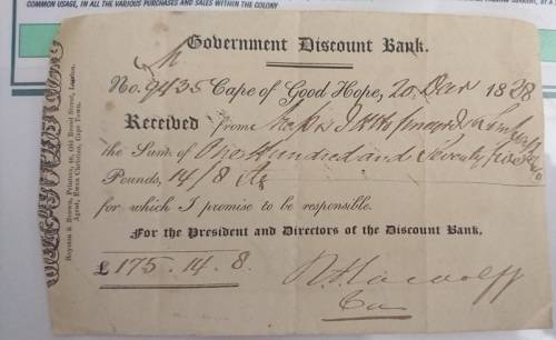 ONE OF THE REARREST NOTES - 1828 GOVERMENT DISCOUNT BANK - 5 POUND/POND - NEARLY NONE