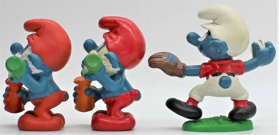 20164 & 20166 - 2x Papa Smurf with Potion & 1x Baseball Pitcher Smurf - Hand-Painted Originals